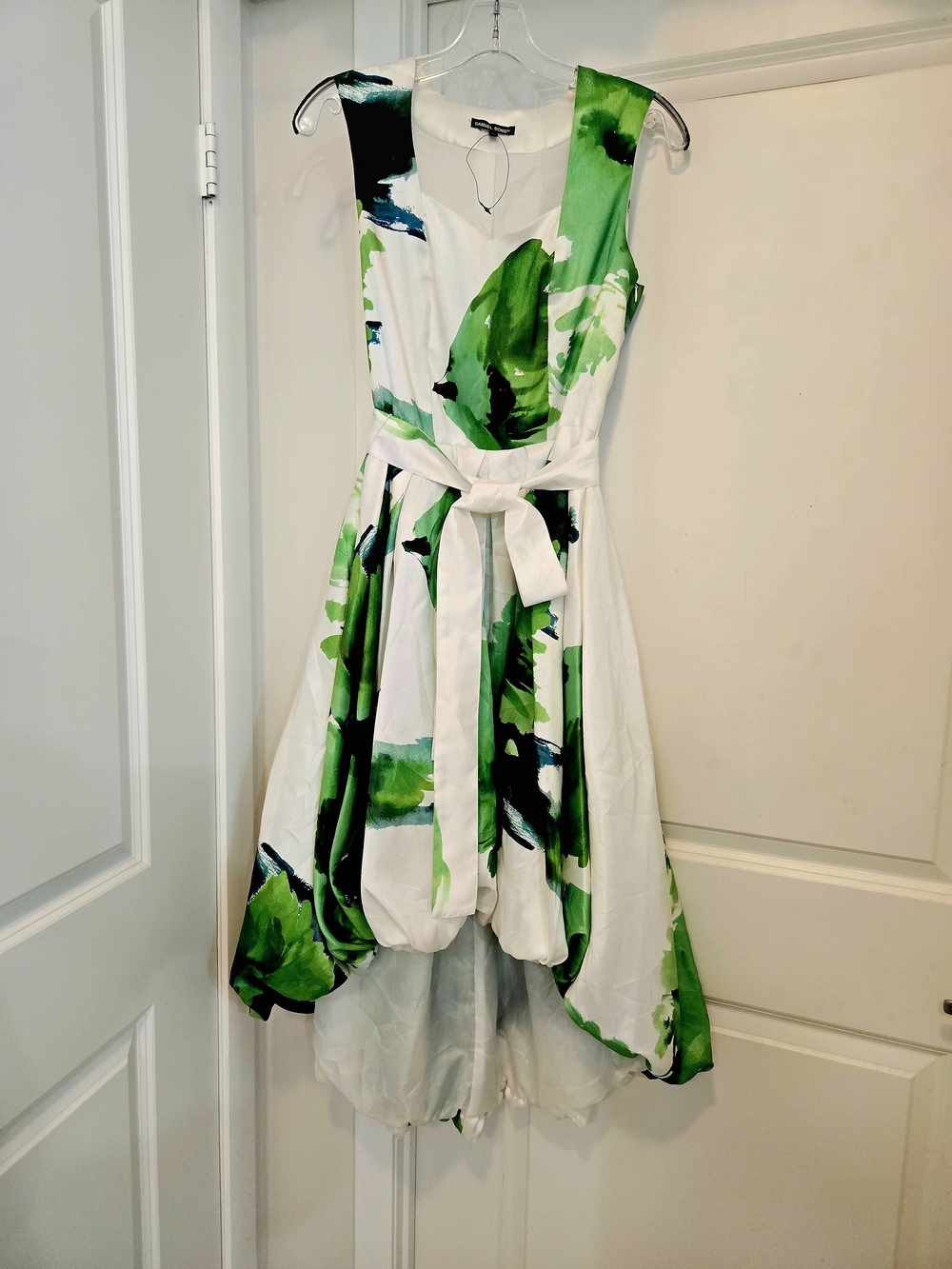 Samuel Dong White & Green Floral Fit-and-Flare Prom Dress SX